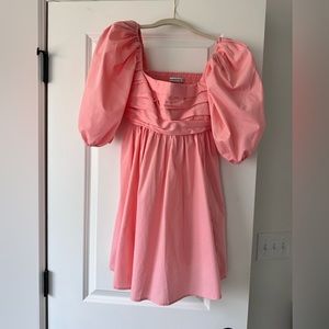 Pink Ruched Bodice Puff Sleeve Mini Dress from Abercrombie.